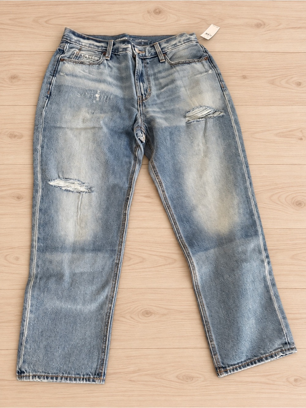 NWT High-Rise Slouchy Straight Jeans Size 4 Distressed 100% Cotton